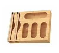 Relaxdays 6-in-1 foil dispenser cling film, aluminium foil, freezer bags, bamboo, wall & drawer, 43.5x33.5x7.5cm natural