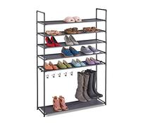 Relaxdays 6 levels, Plug-in System, Hallway Rack, 20 Pairs of Shoes, 7 Boot Hooks, Metal & Fabric, Black, Steel, 153 x 99 x 30 cm