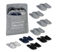 Relaxdays 6 Paar Gästehausschuhe aus Filz Guest Set of 6 Pairs with Bag, Sizes 36-45, Felt Slippers, Non-Slip Sole, Multicoloured