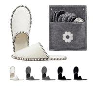 Relaxdays 6-pair felt slippers, floral design, storage bag, for women & men