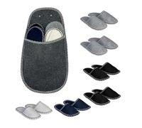 Relaxdays 6 Pairs Guest Slippers Set with Bag, Sizes 3-11, Felt Slippers, Non-Slip Sole, Multicoloured