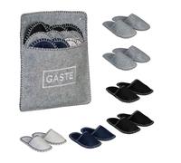 Relaxdays Felt Guest Slippers, 6 Pairs, Indoor Shoe Set with Bag, Sizes EU 36-45, Anti-Slip Sole, Unisex, Multicoloured, 100%, 6 Paar