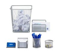 Relaxdays 6-Piece Desk Stationery Organizer, Letter Rack, Note Box, Pen Holder, Paper Bin, Silver