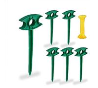 Relaxdays 6 x Pegs with Planting Cord, for Bed Border, Water Hose, Robot Mower Wire, Tent Stake with 15m String, Green/Yellow, 25 x 10 x 2 cm