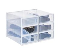 Relaxdays 6X Shoe Box, Footwear, Flat, Stackable, Plug-in, Size 44.5, Ventilation Hole, 13.5 x 31.5 x 53 cm, Transparent, 13.5 x 31.5 x 52 cm