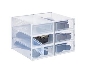 Relaxdays 6X Shoe Box, Footwear, Flat, Stackable, Plug-in, Size 44.5, Ventilation Hole, 13.5 x 31.5 x 53 cm, Transparent, 13.5 x 31.5 x 52 cm