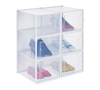 Relaxdays 6X Shoe Box, Footwear Organiser, Stackable, Plug-in, Size 48, Ventilation Slots, 21 x 28 x 36 cm, Transparent