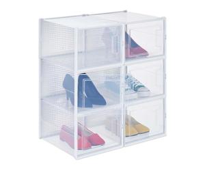 Relaxdays 6X Shoe Box, Footwear Organiser, Stackable, Plug-in, Size 48, Ventilation Slots, 21 x 28 x 36 cm, Transparent