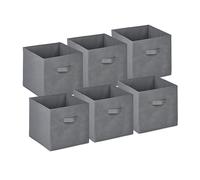 Relaxdays 6X Storage Box, 19 l, Fabric Organiser Basket, HWD: 26.5 x 28 x 28 cm, Foldable Shelf Bin, Handle, Light Grey