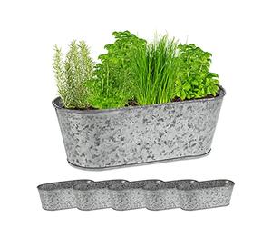 Relaxdays 6x Zink Tubs, Decorafive Oval Planters, Flowers, Herbs, Garden & Balcony, HxWxD: 11 x 30.5 x 13.5 cm, Silver