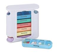 Relaxdays 7-Day Pill Organiser, Weekly Medicine Box, 4 Compartments, Morning, Noon, Evening, Night, White/Multicolour, 13 x 11.5 x 4.5 cm