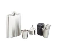 Relaxdays 7-Piece Stainless Steel Flask Set, 200 ml Flask with Funnel and 4 Cups for Camping and Festivals, Silver