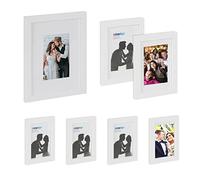 Relaxdays 7x Picture Frames, in 3 Sizes, Portrait & Landscape Format, to Hang, Stand, Passepartout, Wooden Optics, Fibreboard, 28 x 23 x 1 cm