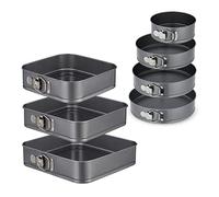 Relaxdays 7x Springform Pans, 4 Round & 3 Square Forms, Removable Base, Non-Stick, Stainless Steel, Sizes, Anthracite, Steel, 6.5x28x28cm