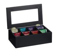 Relaxdays, 8 Compartments, Bamboo, HBT: 9x28x16 cm, Coffee Pods, Tea Box with Lid, Dust Protected, Black, Plastic, 9 x 28 x 16 cm