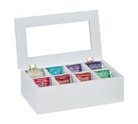 Relaxdays, 8 Compartments, Bamboo, HBT: 9x28x16 cm, Coffee Pods, Tea Box with Lid, Dust Protected, White, 9 x 28 x 16 cm