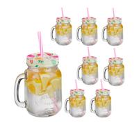 Relaxdays 8 Drinking Glasses with Colourful Lids