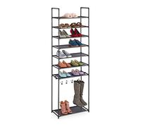 Relaxdays 8 levels, Plug-in System, 16 Pairs, 4 Boot Hooks, Metal & Fabric, Hallway Shoe Rack, Black, Steel, 186x60x30 cm