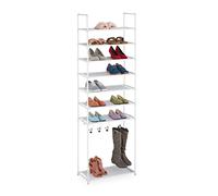 Relaxdays 8 Levels, Plug-in System, 16 Pairs, 4 Boot Hooks, Metal & Fabric, Hallway Shoe Rack, White, 60% Steel Fleece 20% Plastic, 1 Piece