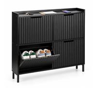 Relaxdays 8-pair shoe cabinet, 4 compartments, HWD: 90 x 100 x 19 cm, black | Slim shoe cabinet, including anti-tip device, ribbed front, MDF, metal
