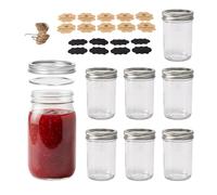 Relaxdays 8pcs Preserving Jars, 500ml, Airtight, Transparent/Silver, with Lids, Labels & String, 12x7x7cm