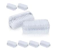 Relaxdays Nail Brush, Set of 8, Double-Sided with Hard Bristles, Plastic, HxWxD: 3.5 x 8.5 x 3.5 cm, Bathroom, Clear, Steel, 25 x 17 x 22 cm