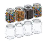 Relaxdays 8X Storage Jars with Lid, Glass, 750 ml, Square Shape, Airtight Containers, 14.5 x 9.5 x 9.5 cm, Transparent