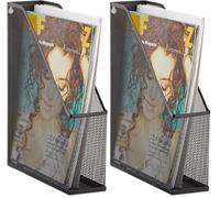 Relaxdays A4 Metal Mesh File Holder, Standing Magazine Rack, Eyelets for Mounting, Document Organiser, Black (Pack of 2)