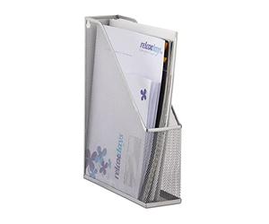 Relaxdays A4 Metal Mesh File Holder, Standing Magazine Rack, Eyelets for Mounting, Document Organiser, Silver
