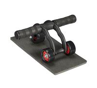 Relaxdays Ab Roller with 3 Wheels, Abdominal Trainer for Home, for Women & Men, Core Exercise, with Knee Mat, Black/Red, Steel, 12 x 29.5 x 22 cm