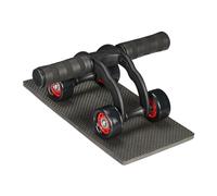 Relaxdays Ab Roller with 4 Wheels, Abdominal Trainer for Home, for Women & Men, Core Exercise, with Knee Mat, Black/Red, Steel, 11.5 x 29.5 x 21.5 cm