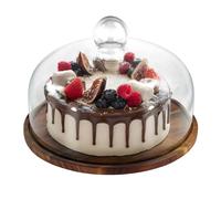Relaxdays Acacia wood cake plate with glass lid