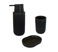 Relaxdays Accessories, 3-Piece Dish, soap Dispenser, Toothbrush Cup, polyresin, Bathroom Set, Black, 17.5 x 6.5 x 6.5 cm
