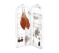 Relaxdays Acrylic Jewellery Rack, Folding Accessory Stand, for Earrings, Necklaces, 2 Compartments, Clear