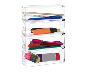 Relaxdays Acrylic Make Up & Cosmetic Organiser with 4 Drawers, Upright / Horizontal, Storage Box, HWD: 25x17.5x6.5 cm, Transparent