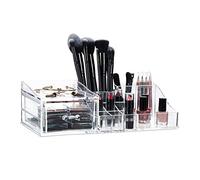 Relaxdays Acrylic Make-Up Organiser, Lipstick Holder with Drawer, Cosmetics Stand, Jewellery Case, Transparent