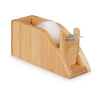 Relaxdays Adhesive Dispenser Bamboo, Sticky Tape Holder for 25 mm Rolls, with Cutting Blade, Crafts, Natural, 5.5 x 12 x 4.5 cm