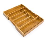 Relaxdays Adjustable Bamboo Tray, Extendible, with 5 to 7 Compartments, Size: 5 x 48.5 x 37 cm, Drawer Insert, Natural Brown