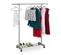Relaxdays Clothes Rack on Wheels, Wardrobe, Extra, Rail, Storage, Adjustable: Height 95-165 cm, Width 94-160 cm, Silver