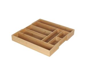 Relaxdays adjustable cutlery tray, bamboo, HWD 6.5 x 33-49.5 x 47.5 cm, 6-8 compartments, drawer insert, natural