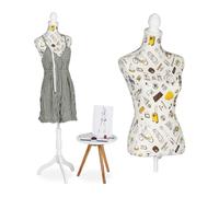 Relaxdays Tailor's Dummy, Female, Height-adjustable up to 167 cm, Sewing Mannequin, Size 34-38, Decorative Bust, Cream, Polyester, 167 x 41 x 34 cm