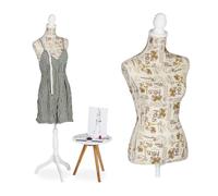 Relaxdays Tailor's Dummy, Female, Height-adjustable up to 167 cm, Sewing Mannequin, Size 34-38, Decorative Bust, Cream, Wood, Plastic, Polyester, 167 x 41 x 34 cm