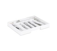 Relaxdays cutlery tray drawer, extendable, variable width, 5 - 7 compartments, bamboo organizer, 37.10 x 31.80 x 5.20, white