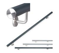 Relaxdays Aluminium Handrail, Round, In-& Outdoor Use, Matt, Bannister, 200 cm, Ø 42mm, With Brackets, Anthracite, aluminum, stainless steel, 12 x 200 x 8 cm