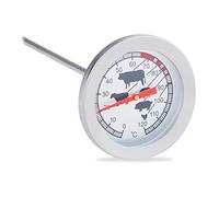 Relaxdays Analogue Insert Meat Thermometer, Stainless Steel BBQ Cooking Probe, 20 cm