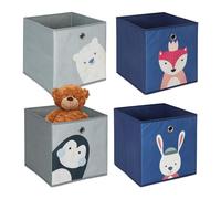 Relaxdays Animal Design Storage Box for Kids, Foldable Toy Basket, 30x30x30 cm