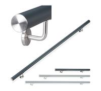 Relaxdays Aluminium Handrail, Round, in-& Outdoor Use, Matt, Bannister, 100 cm, Ø 42mm, with Brackets, Anthracite, 12 x 100 x 8 cm