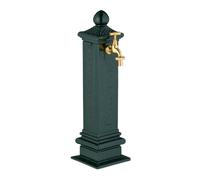 Relaxdays Column Fountain, Garden Water Featue, with Tap, HWD: 47x14x18.5 cm, Standing Patio Ornament, Faucet, Green, Steel, Aluminium