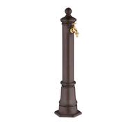 Relaxdays Column Fountain, Garden Water Featue, with Tap, HxWxD: 80x18x20.5 cm, Standing Patio Ornament, Faucet, Brown, Steel, Aluminium