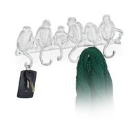 Relaxdays Wall-Mounted Coat Rack, Monkey Design, Cast Iron, 6 Hooks, Antique Look, Key Hanger, 14.5 x 36.5 x 4 cm, White